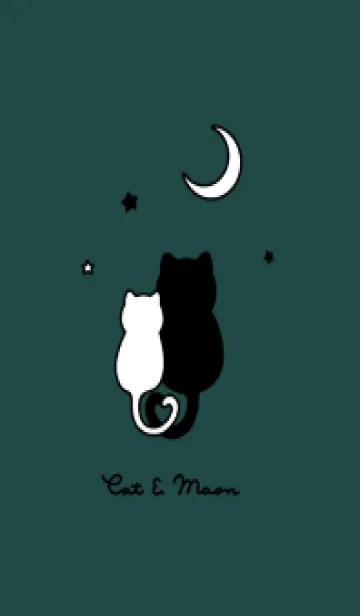 [LINE着せ替え] ネコと月 / 黒とグリーンの画像1
