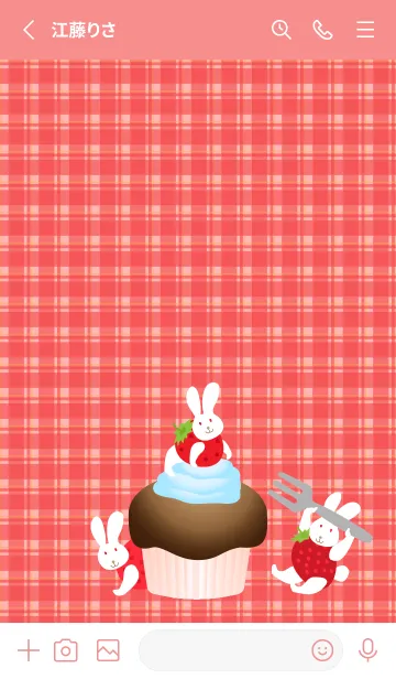 [LINE着せ替え] ケーキとうさぎ苺 赤色の画像2