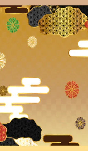 [LINE着せ替え] 和風の花と雲 薄茶と黄色の画像1