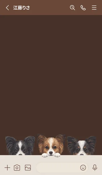 [LINE着せ替え] ワンワン - パピヨン - こげ茶色の画像2