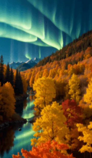 [LINE着せ替え] 紅葉とオーロラの景色01の画像1