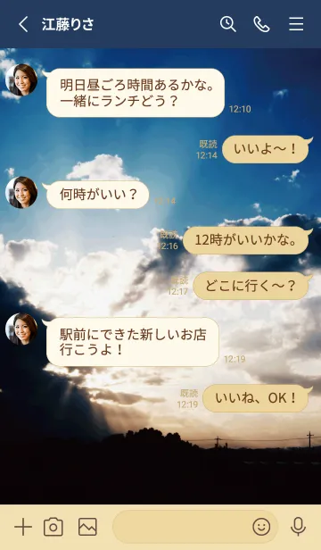 [LINE着せ替え] ベージュとネイビー : 幸運の光と四つ葉の画像3