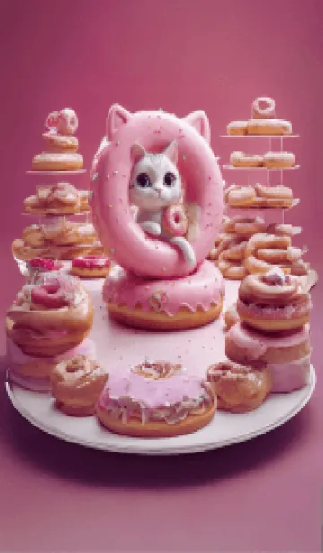 [LINE着せ替え] cute cat shaped strawberry donutの画像1