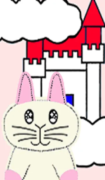 [LINE着せ替え] ウサギ猫の雲の王国-ピンクの背景の透かしの画像1