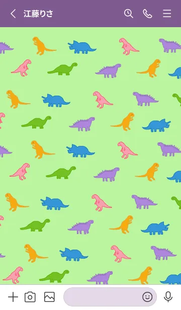 [LINE着せ替え] カラフル恐竜 / 紫×黄緑の画像2