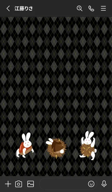 [LINE着せ替え] 栗うさぎとアーガイル 黒色の画像2