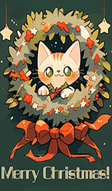 かわいいクリスマス猫のリース 1の着せ替えメイン画像