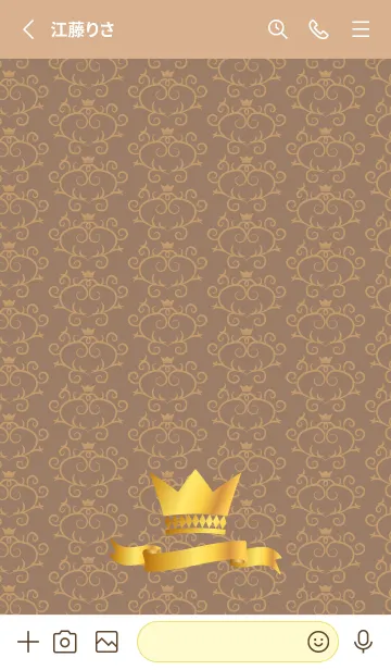 [LINE着せ替え] 洋風の柄と王冠 薄茶と黄色の画像2