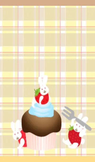 [LINE着せ替え] ケーキとうさぎ苺 薄茶と黄色の画像1