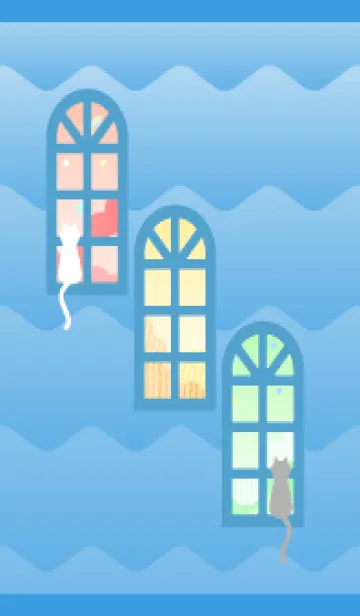 [LINE着せ替え] 窓辺の二匹の猫 青色の画像1