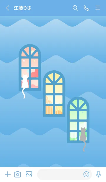 [LINE着せ替え] 窓辺の二匹の猫 青色の画像2