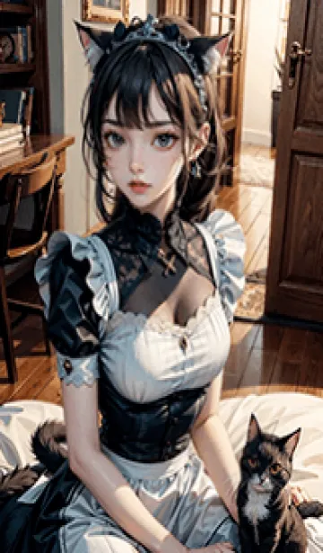 [LINE着せ替え] 美人メイドと黒猫 2の画像1