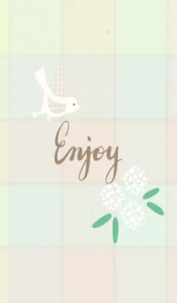 [LINE着せ替え] チェック柄 鳥と花5の画像1