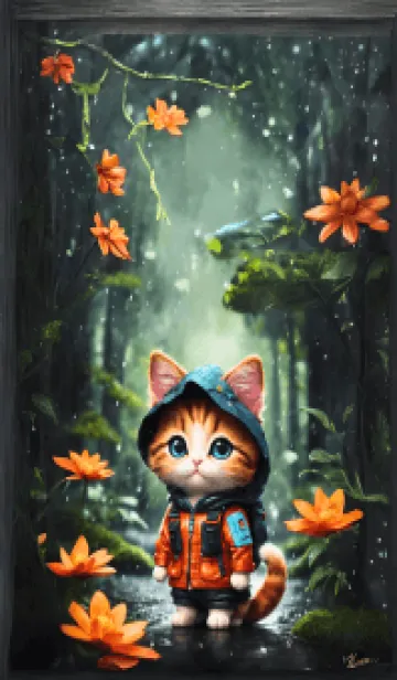 [LINE着せ替え] cute cat raining green forestの画像1