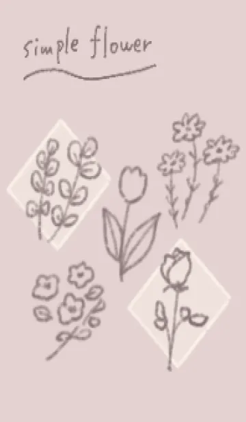 [LINE着せ替え] シンプルくすみピンクと線画の花の画像1