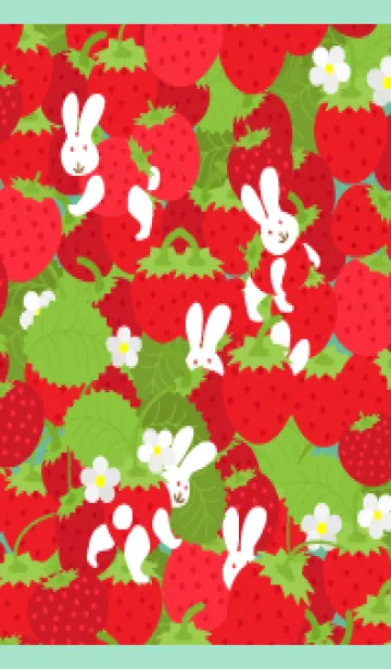 [LINE着せ替え] いちご畑のうさぎ 青緑の画像1