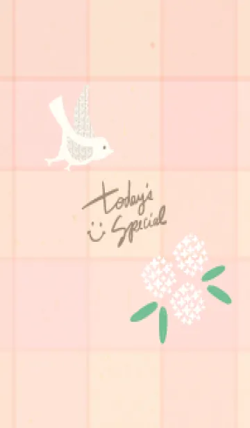 [LINE着せ替え] チェック柄 鳥と花9の画像1