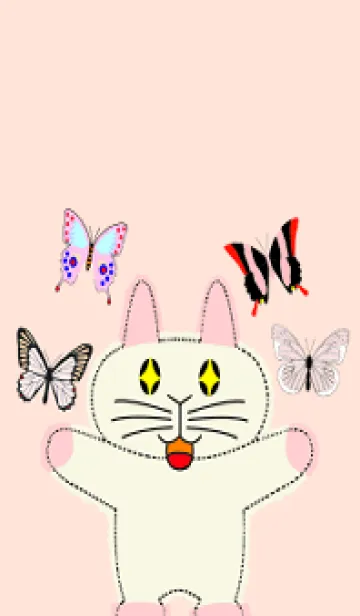 [LINE着せ替え] 花と蝶のピンク版を探しているウサギの猫の画像1