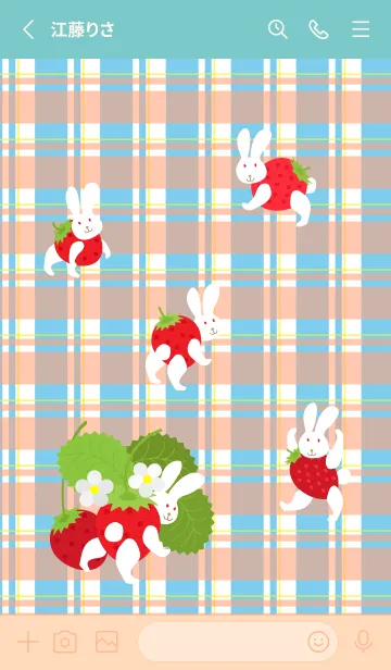 [LINE着せ替え] うさぎ苺 ピンクと水色の画像2