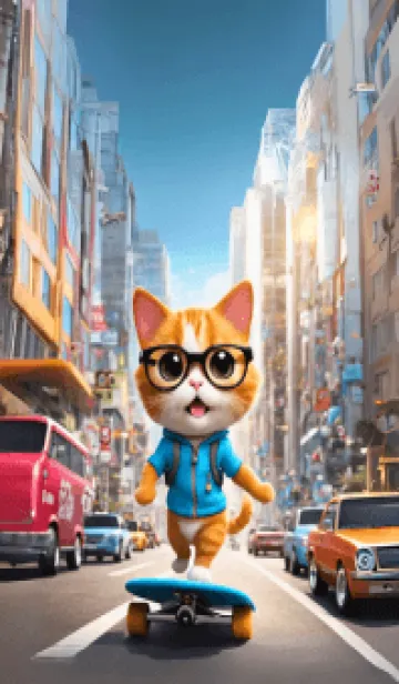 [LINE着せ替え] cute cat skateboardingの画像1