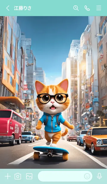 [LINE着せ替え] cute cat skateboardingの画像2
