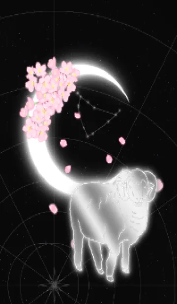 [LINE着せ替え] 桜と三日月 十二支-未（ひつじ）- 山羊座の画像1