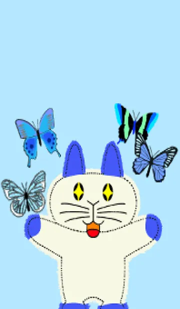 [LINE着せ替え] ウサギ猫は蝶の青のバージョンを見ていますの画像1