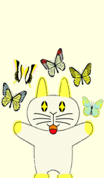 [LINE着せ替え] ウサギの猫は金色の蝶を見ていますの画像1
