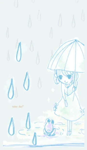 [LINE着せ替え] rainy day* カエルと傘 light blueの画像1