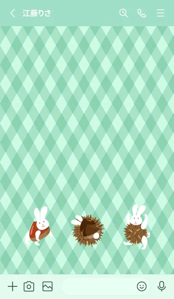 [LINE着せ替え] 栗うさぎとアーガイル 青緑の画像2
