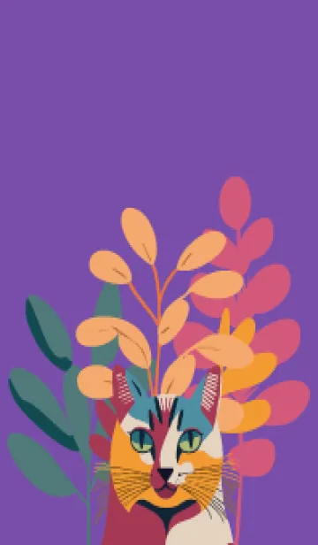 [LINE着せ替え] purple 植物と猫一匹の画像1