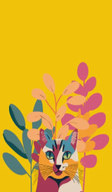 [LINE着せ替え] yellow 植物と猫一匹の画像1