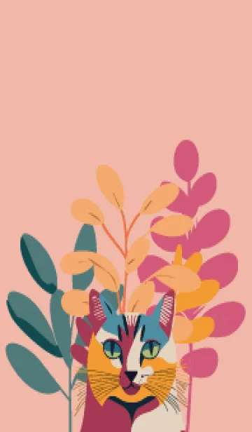 [LINE着せ替え] pink & light blue 植物と猫一匹の画像1