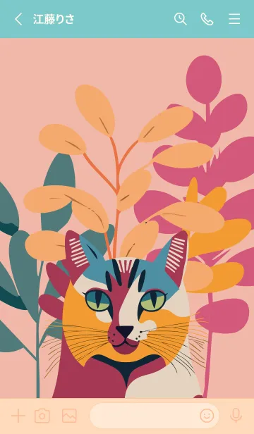 [LINE着せ替え] pink & light blue 植物と猫一匹の画像2