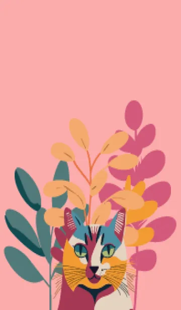 [LINE着せ替え] light pink 植物と猫一匹の画像1