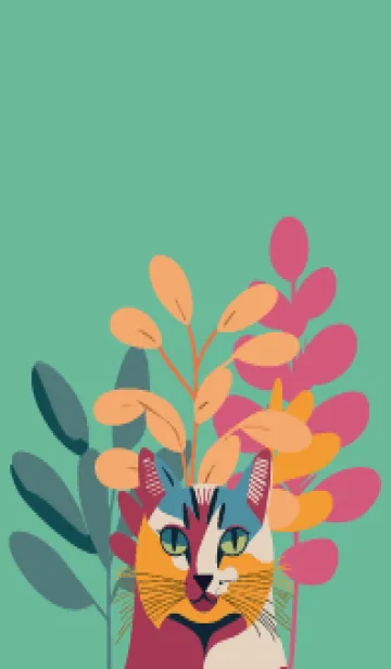 [LINE着せ替え] blue green 植物と猫一匹の画像1
