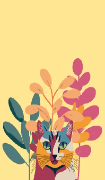 [LINE着せ替え] light yellow 植物と猫一匹の画像1