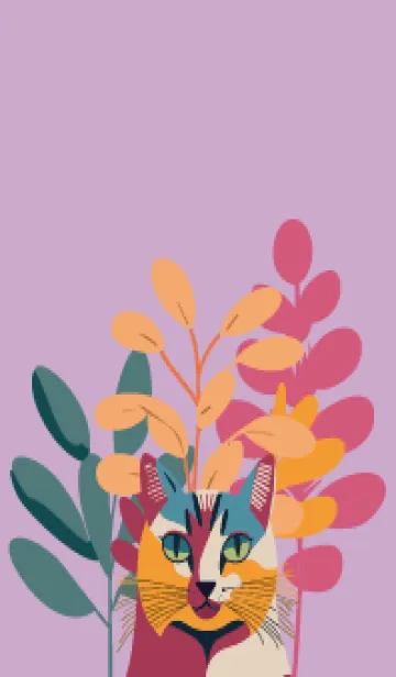 [LINE着せ替え] light purple 植物と猫一匹の画像1