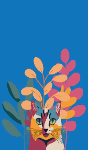 [LINE着せ替え] white & blue 植物と猫一匹の画像1