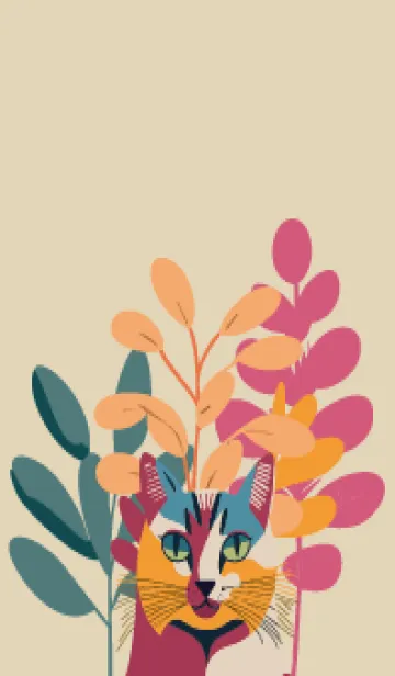 [LINE着せ替え] red & beige 植物と猫一匹の画像1