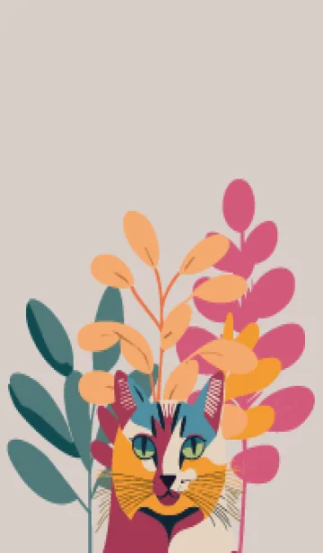 [LINE着せ替え] beige & gray 植物と猫一匹の画像1