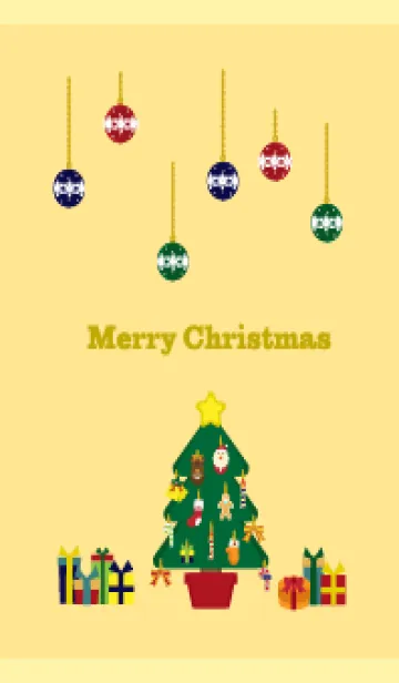 クリスマスツリーとオーナメント 薄い黄色の着せ替えメイン画像