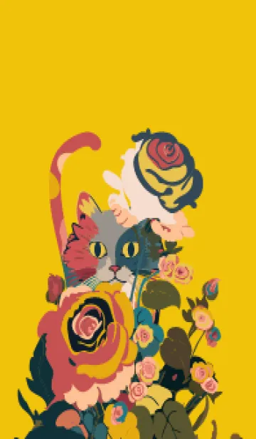 [LINE着せ替え] yellow 薔薇にひそむ猫の画像1