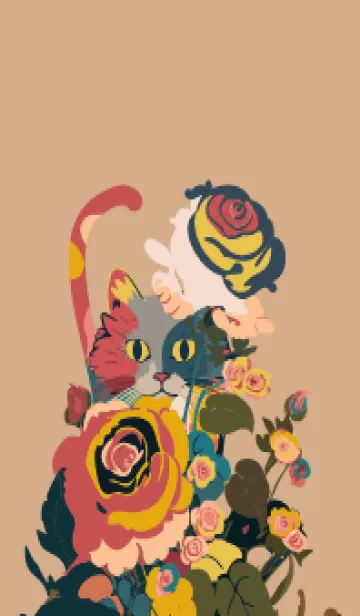 [LINE着せ替え] light brown & yellow 薔薇にひそむ猫の画像1