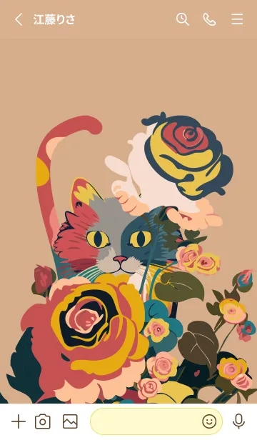 [LINE着せ替え] light brown & yellow 薔薇にひそむ猫の画像2