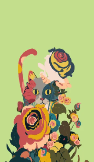 [LINE着せ替え] moss green 薔薇にひそむ猫の画像1