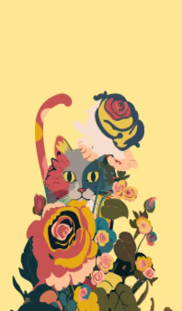 [LINE着せ替え] light yellow 薔薇にひそむ猫の画像1