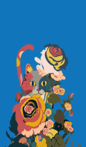 [LINE着せ替え] white & blue 薔薇にひそむ猫の画像1
