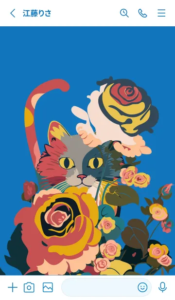 [LINE着せ替え] white & blue 薔薇にひそむ猫の画像2