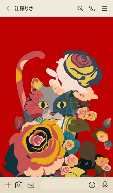 [LINE着せ替え] red & beige 薔薇にひそむ猫の画像2